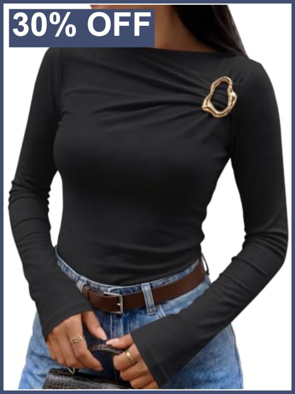 Womens Long Sleeve Ruched Top Boat Neck Fitted Going Out Shirt